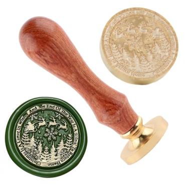 Imagem de Carimbo de lacre de cera de Natal em latão e cabo de madeira, cabeça para cartões de Natal, convites, cartas, envelopes, cartões de felicitações, presentes