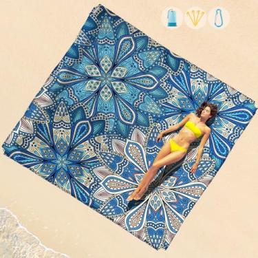 Imagem de Cobertor de praia impermeável à prova de areia 1-7 adulto grande 188 × 203 cm, leve, durável, compacto, livre de areia, extra grande, tapete de praia para viagem, acampamento, caminhada, piquenique