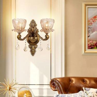 Imagem de Luminária de parede de cristal de luxo europeia, moderna, com LED, para decoração de sala de estar, quarto, escritório, quarto modelo, hotel, casa de campo, corredor (U 2 lâmpadas, 1 unidade