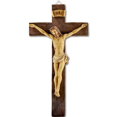Imagem de Cruz de parede de crucifixo de resina de 23 cm – cruz católica para decoração de parede, estatueta de Jesus Cristo, religiosa cristã inspiradora para pendurar em casa, igreja e presentes espirituais