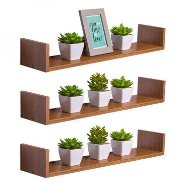 Imagem de Kit 3 Prateleiras U 100 X 20cm Freijó Suporte Invisível