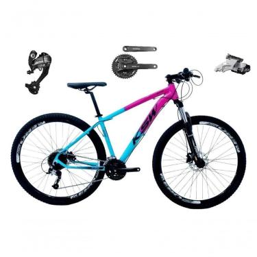 Imagem de Bicicleta Aro 29 Ksw Xlt 27v Câmbios Shimano Altus Freios Hidráulicos Garfo Com Trava - Rosa-azul