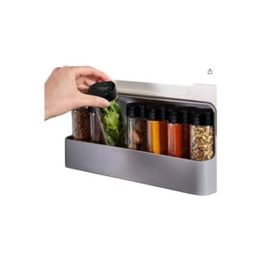 Imagem de Conjunto Porta Condimentos com 6 Potes, Preto, Plástico, Suporte Autoadesivo para Parede, 10x5x10cm, Organizador de Temperos e Especiarias para Cozinha