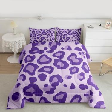 Imagem de Erosebridal Jogo de cama queen de leopardo roxo para crianças, adolescentes e adultos, conjunto de cama com estampa de chita africana, enchimento de edredom rústico para casa de fazenda, pele de