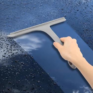 Imagem de Rodo de chuveiro de silicone 2 em 1 e escova com gancho design de dupla face com silicone e esfregão de janela de núcleo de aço inoxidável fosco fino para espelho de carro para-brisa porta de chuveiro