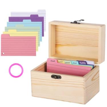 Imagem de Porta-cartões de índice de 3 x 5, organizador de caixa de receitas de madeira, armazenamento de cartão de índice à prova d'água, divisórias de 150 cores, cartões forrados, ótimo para cozinha