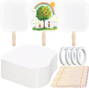 Imagem de Conjunto portátil de 154 peças de leques de igreja, 50 ventiladores em branco DIY para decorar, ventiladores de papelão em um bastão, leques de papel para graduação de casamento, ventiladores de papel