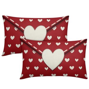 Imagem de Capas de almofada lombar para o dia dos namorados 30 x 50 cm, conjunto de 2 capas de almofada decorativas de linho de algodão e coração branco para quarto, sofá, sala de estar, cadeira, decoração de