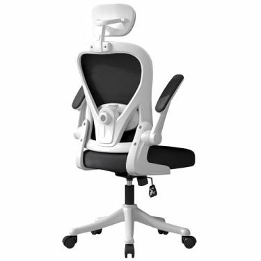 Imagem de Cadeira de Escritório Ergonômica, Equipado com Suporte Lombar Ajustável, Tela Respirável e Apoio de Cabeça Ajustável, Ideal para Longos Períodos de Trabalho Sentado (Branco e Preto)