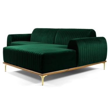 Imagem de Sofá 350cm 6 Lugares Com Chaise Direito Pés Gold Molino C-303 Veludo Verde Musgo - Domi