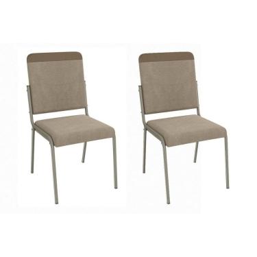 Imagem de Cadeira Sala De Jantar Genebra 2c129nk Aço Kit 2 Un Niquel/linho Compose Bege - Kappesberg
