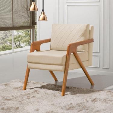 Imagem de Poltrona Mona Luxo Onix Madeira Maciça Tecido Linho Bege Web Holz