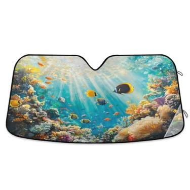 Imagem de SEHANY Para-brisa de carro colorido de recifes de corais e peixes, para-sol para mulheres, pára-brisa frontal dobrável, bloqueia raios UV, mantém o veículo fresco, para-sol de carro para caminhão SUV