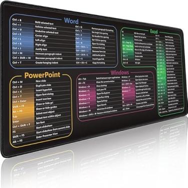 Imagem de Tapete de teclado de planilha grande estendida Excel, teclas de atalho, mouse pad com borda costurada antiderrapante