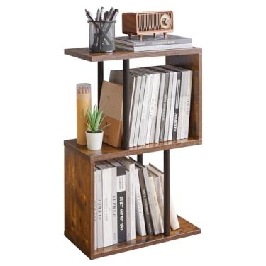 Imagem de Aibiju Mesa auxiliar estreita S, mesa de cabeceira moderna de meados do século com prateleira aberta, mesa de sofá para espaços pequenos, castanho rústico YD-ST003H