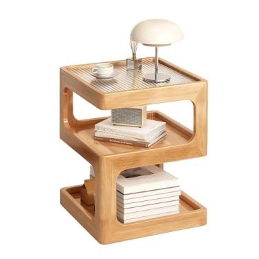 Imagem de GIATUEE Mesa de cabeceira de 3 camadas com armazenamento, mesa lateral moderna de madeira sem necessidade de montagem, organizador de cabeceira com prateleiras abertas para quarto, sala de estar