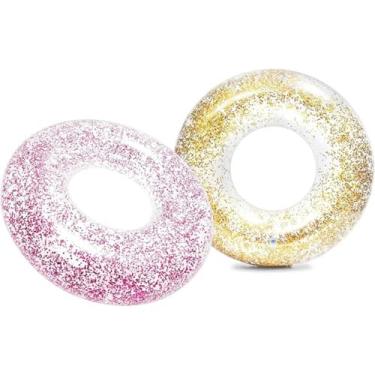 Imagem de Kit 2 boias glitter redonda 56cm Adulto e Criança Cores Sortidas Brilho, Diversão e Decoração em Dobro