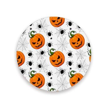 Imagem de JUZIHAI Conjunto de 4 porta-copos de abóboras de Halloween com 4 porta-copos redondos absorventes de pedra cerâmica com base de cortiça, tapete de proteção de mesa para cozinha, bar, decoração de casa