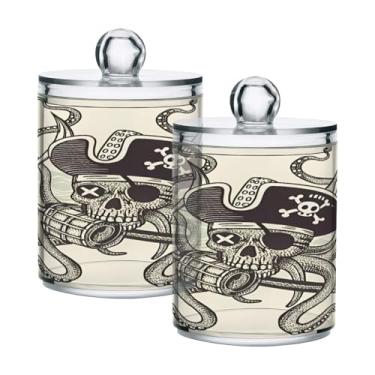 Imagem de Qilmy Qtip Suporte de boticário de 400 ml, frasco de plástico transparente pirata com tampa, dispensador de recipiente de banheiro para bola de algodão, cotonete, fio dental, pacote com 2