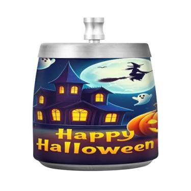 Imagem de Qilmy Cinzeiro de aço inoxidável Happy Halloween com tampa - Cinzeiro de cigarro à prova de vento sem cheiro sem fumaça para casa, escritório, carro, pátio, varanda (uso interno e externo)