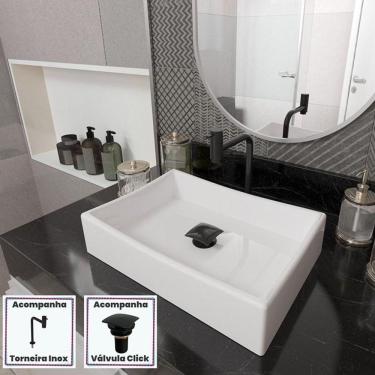 Imagem de Cuba Dalla Sobrepor Com Válvula Click E Torneira Inox Black Branco Branco