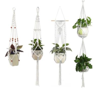 Imagem de Apoio para Planta Macramê Feito à Mão com Corda de Algodão Tecido Suporte Decorativo Vasos Flores Jardineira Suspensa Interior Cesto Decoração Casa Resistente Versátil Fácil Pendurar Útil Ótimo