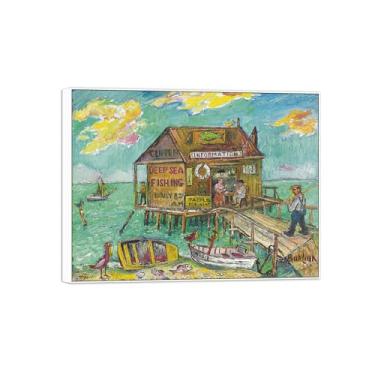 Imagem de David Burliuk Famosas impressões em tela de arte de parede prontas para pendurar. Casa de peixe. Pintura com moldura branca para decoração de sala de estar 50 x 65 cm 20 x 26 polegadas