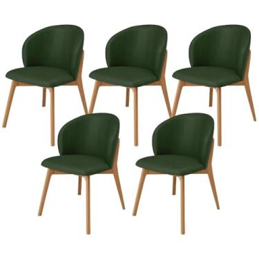 Imagem de Kit 05 Cadeiras de Jantar e Estar Living Estofada Mia L02 Couríssimo Verde Musgo - Lyam Decor