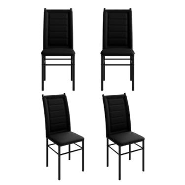Imagem de Kit de 4 Cadeiras para Mesa de Jantar - Estofadas em Couro Sintético Luxo, Quadrado com Tubo Preto, Elegantes e Confortáveis (Preto)