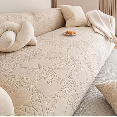 Imagem de Capa de sofá 1, 2, 3, 4 e 5 lugares, protetor móveis veludo grosso luxo, capa cor sólida, elástica para cadeira reclinável(Beige,1-seat 90-140cm)
