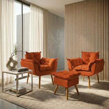 Imagem de Kit 2 Poltronas Decorativa e Puff Para Sala Recepção Manicure Consultório Quarto Closet Alice Tecido Suede (Terracota)