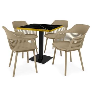 Imagem de Conjunto Mesa de Jantar Quadrada Venezia 70x70cm Preta com 4 Cadeiras Estofadas Marcela - Nude Escuro
