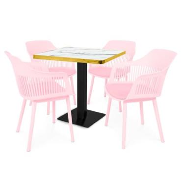Imagem de Conjunto Mesa de Jantar Quadrada Venezia 70x70cm Branca com 4 Cadeiras Estofadas Marcela - Rosa