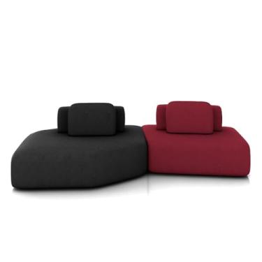 Imagem de Sofá Ilha Dakota 2 Módulos 310cm Encostos Almofadas Soltas Veludo Preto/Bordô G33 - Gran Belo