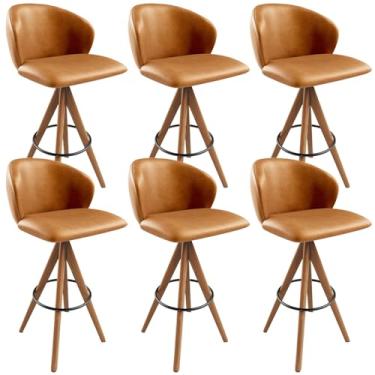 Imagem de Kit 06 Banquetas Alta Giratória Bar Cozinha Sala de Jantar Bar Mia L02 Couríssimo Whisky - Lyam Decor
