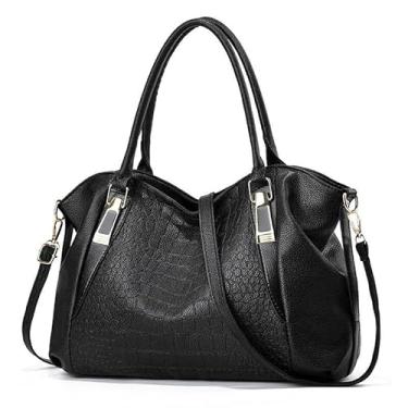 Imagem de Bolsa De Ombro Crossbody De Mão Grande Multifuncional De Couro Feminino Rajork (Preto)