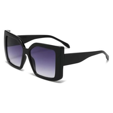 Imagem de HCHES Óculos de Sol Leopard Fashion com Armação Grande e Dupla Haste, Formato Irregular Retrô (PRETO E CINZA)