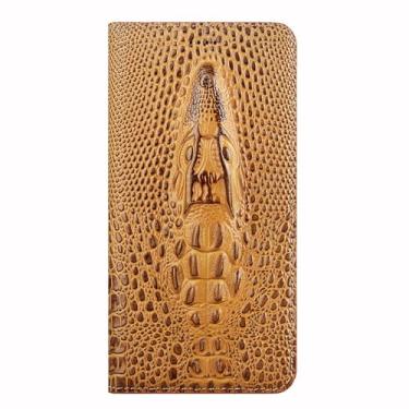 Imagem de FWYANZH Capa de couro genuíno para Google Pixel 10 Pro XL/10 PRO/10, capa carteira de relevo 3D com padrão de crocodilo, cobertura total, capa flip de couro bovino real, marrom, 10