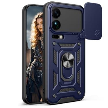 Imagem de Ephoou Capa protetora para Xiaomi 17 Pro Max com suporte de anel e capa de lente de câmera deslizante, capa de proteção resistente à prova de choque de grau militar para Xiaomi 17 Pro Max SJ azul