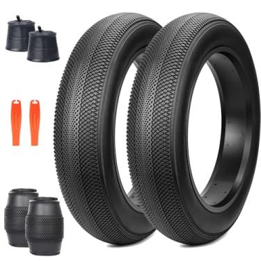 Imagem de MEGHNA Pneu de bicicleta 20 x 4.0 E-Bike Fat Tire com tubos Groove Tread Pneu dobrável de 50,8 cm para bicicleta de neve Fat Bike Electric Bike (preto - 2 pneus 2 tubos internos, 50,8 x 10,14 cm)