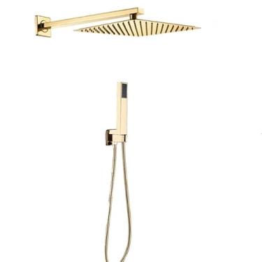 Imagem de Ducha Quadrada Completa C/Desviador e Ducha de mão Braço de 40cm Inox(DOURADO)