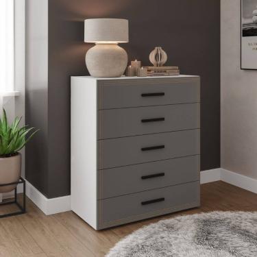 Imagem de Cômoda Valência 5 Gavetas Branco Cinza Politorno Móveis