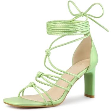 Imagem de Allegra K Sandálias femininas de salto alto grossas com tiras, Verde limão, 41