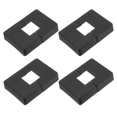 Imagem de PATIKIL Pacote com 4 saias de poste de cerca, 3,5 x 3,5 cm quadrado estilo dividido cobertura de base de borne flange de plástico sapato de base para corrimãos cerca escada corrimão varanda, preto