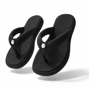 Imagem de Chinelo Feminino com Pérola Brilhante Elegante Sandália Confortável Macia Luxo Chic Moda Verão Brilho (Preto, BR, Adulto, Faixa Numérico, 35, 36)