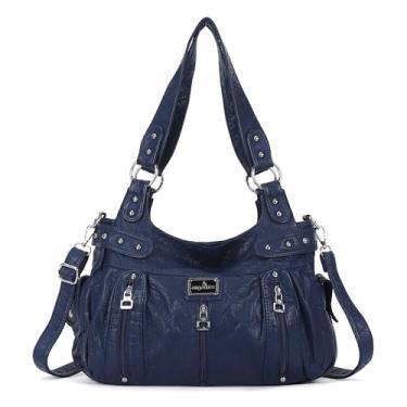 Imagem de Angelkiss Bolsas grandes e bolsas femininas de couro sintético lavado, bolsa Hobo, bolsa de ombro, Azul, Large
