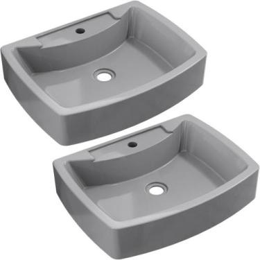 Imagem de Kit 02 Cubas de Apoio Retangular Para Banheiro Lavabo C01 RT50 Cinza -