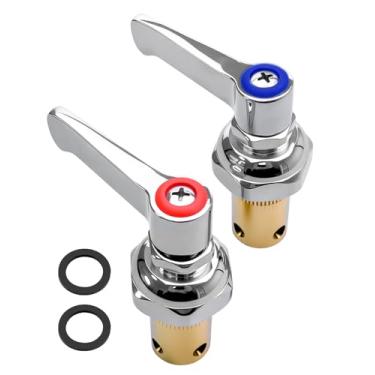 Imagem de Conjunto de haste de alça adequado para válvula de torneiras de latão, válvula de montagem de eixo lateral azul frio e vermelho quente substitui 002713-40 002714-40