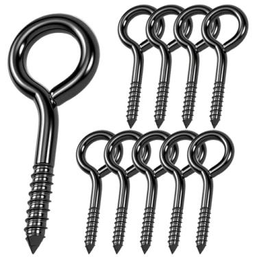 Imagem de Ganchos de metal preto de 12 cm, resistentes. 10 ganchos de teto para pendurar plantas, copo, sino de vento, alimentadores de pássaros, rede, luzes de corda de Natal em ambientes internos e externos