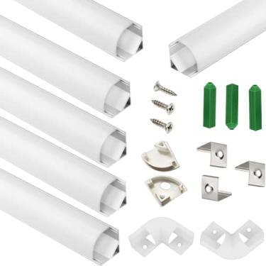 Imagem de THMOOTHER Difusor de canal de fita de LED em forma de V de resistência UV, pacote com 6 perfis de alumínio com tampa fosca e conector de canto, faixa de montagem de fita para escadas de armário e